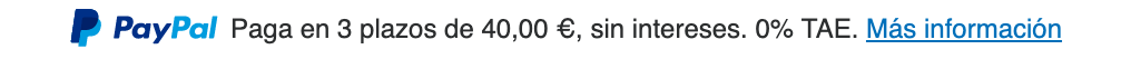 Italian text message for a Pay Later offer with 12 pixel font, left-aligned, black text on a white background, with a PayPal logo displaying the PayPal icon and name on the left side of the text center