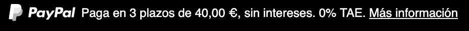 Italian text message for a Pay Later offer with 12 pixel font, left-aligned, white text on a black background, with a white primary PayPal logo on the left side of the text