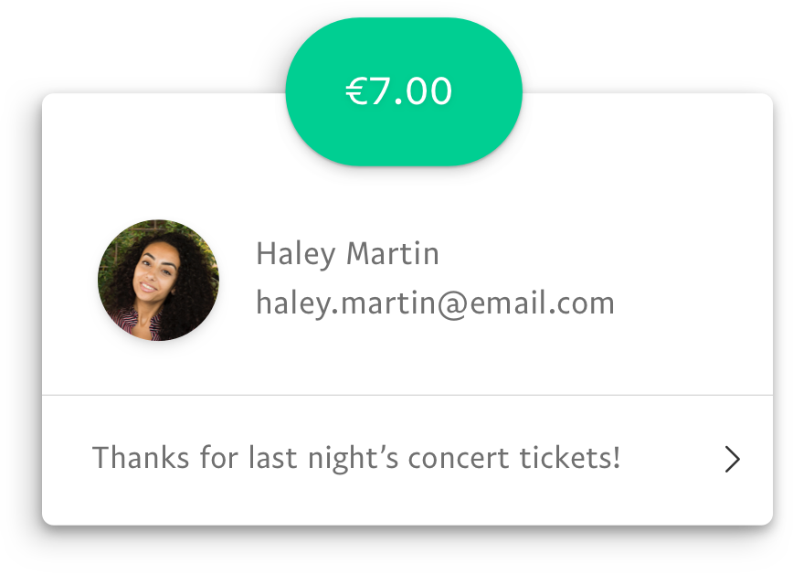 A memo of a woman sending her friend money for a concert ticket.