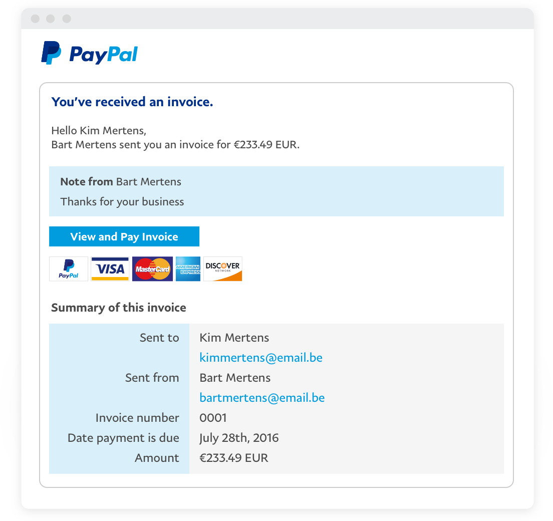 Email invoices PayPal Business Solutions