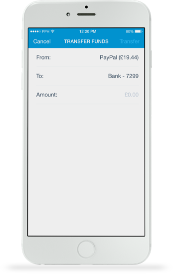  Screenshot of a smart phone showing transfer funds app page.