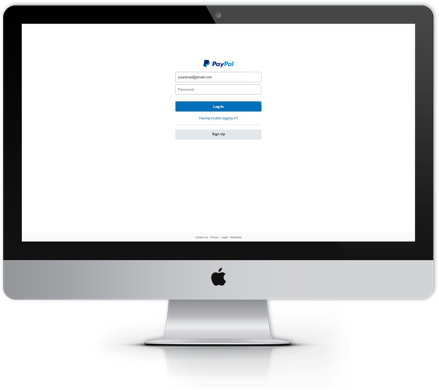  Desktop screen with a PayPal login page.