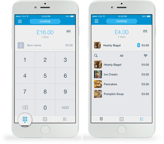 Two smart phones creating a new order on the PayPal app.