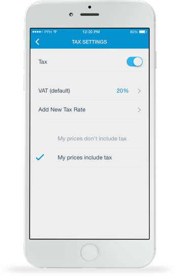 Screenshot of a smart phone showing tax settings.