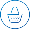 A round icon of a shopping basket.