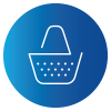  A round, blue icon with a shopping basket image.