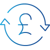  An icon of a GBP Pound symbol with circular arrows.