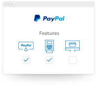 Browser screen showing the different features of accepting customer payment with PayPal