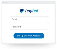 Login screen to setup a PayPal Business Account