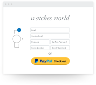 Checkout screen for Watches World showing a button for the PayPal checkout option