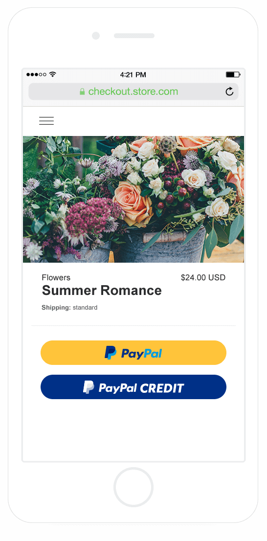 A screen shot of the checkout page of an online floral shop showing PayPal payment options .