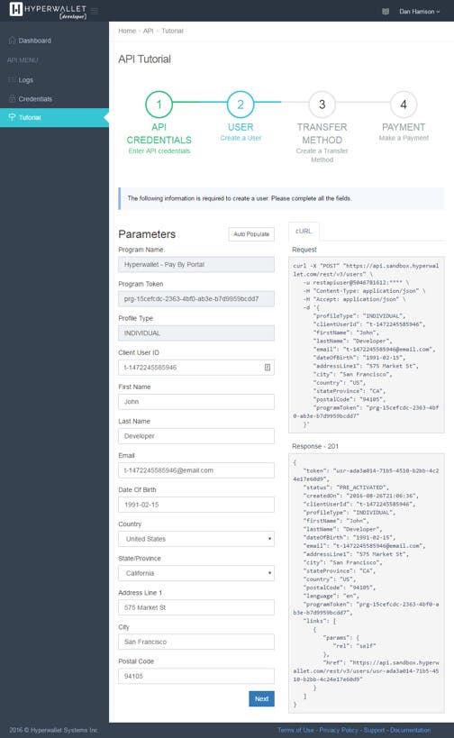 Hyperwallet API Tutorial: Create User
