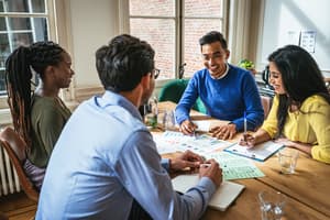 Happy employees in a collaborative office environment.