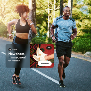 An image shows two people running;  showing that PayPal has the capability to show someone interested in running a shoes ad. 