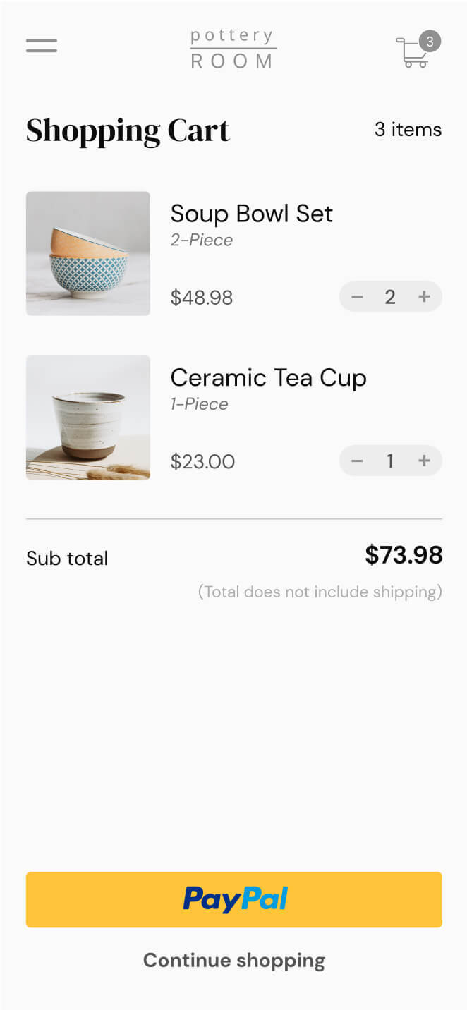 image of checkout page with paypal button