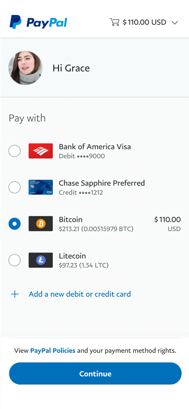 image of paypal bitcoin crypto payment option