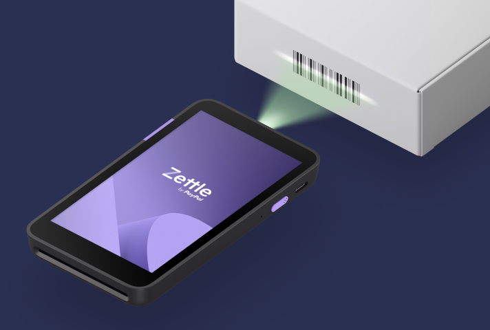A Zettle point of sale terminal scanning a barcode