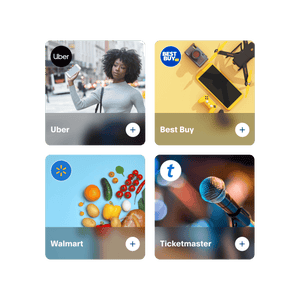 Examples of different cash back offers from brands like Uber, Best Buy, Walmart, and Live Nation.