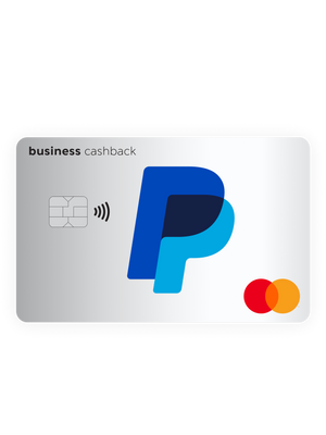 A silver PayPal business credit card with the PayPal and Mastercard logos