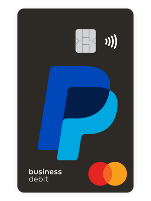 A black PayPal business debit card with the PayPal and Mastercard logos