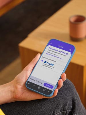 A mobile phone screen showing what it looks like for a recipient to get paid with PayPal Payouts