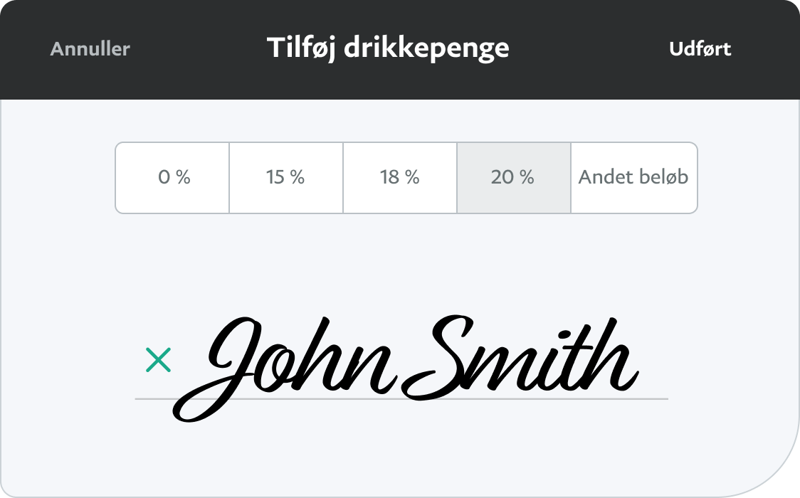 En illustration af, at kunden giver drikkepenge, mens vedkommende foretager en betaling via PayPal på en mobiltelefon 