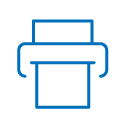 Blue outline of a printer icon.