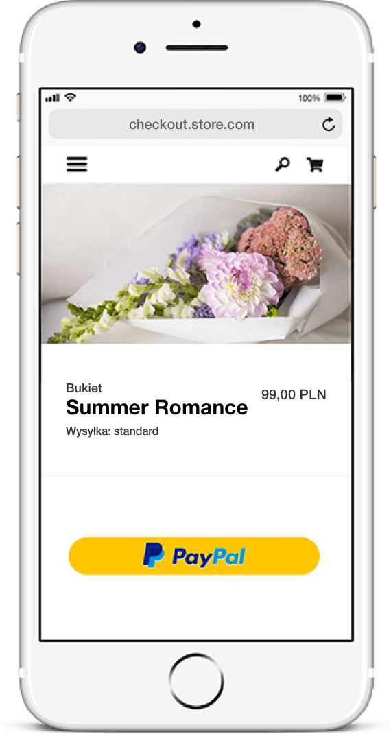 Telefon komórkowy wyświetlający na ekranie stronę płatności dla kwiaciarni.