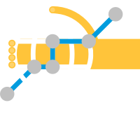 Illustrative yellow hand around globe and connected dots.