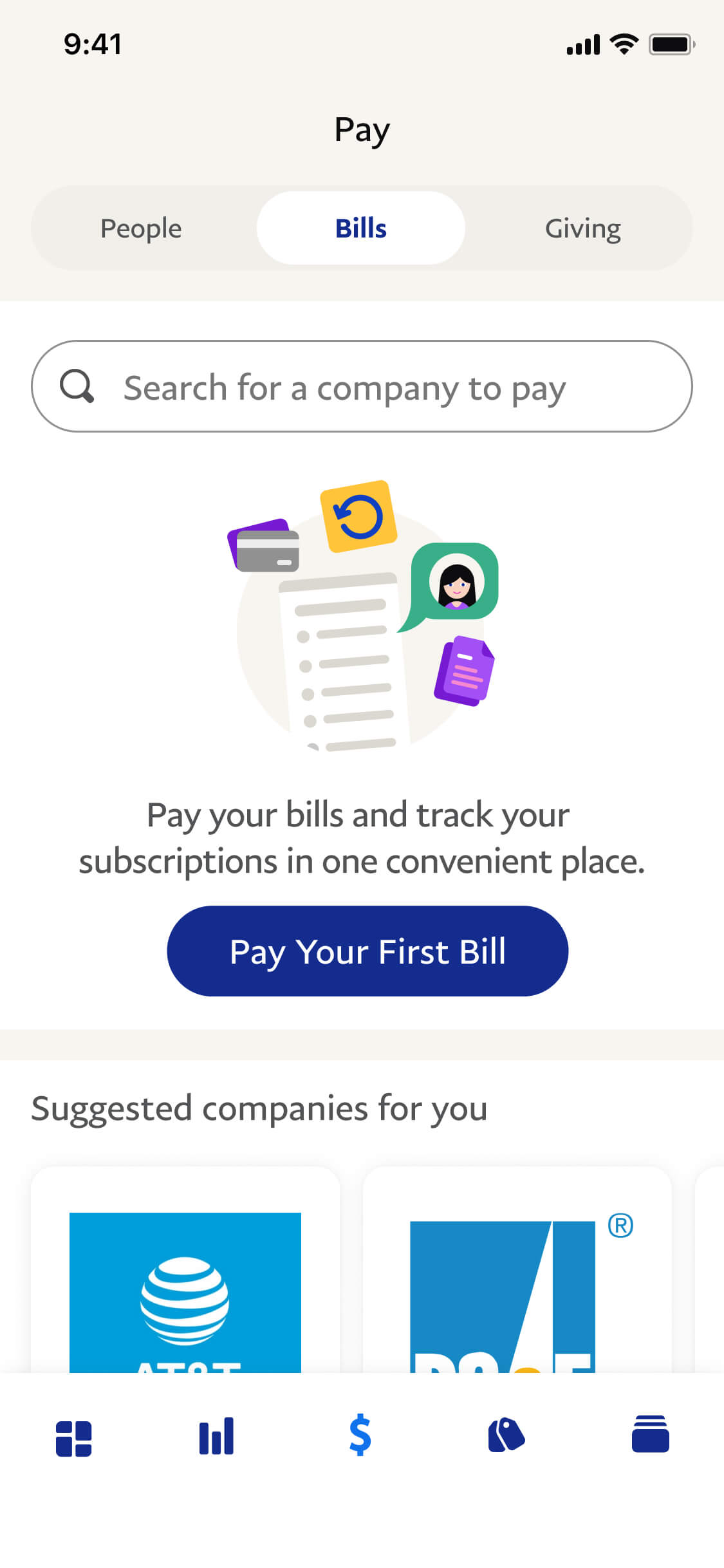 Select Pay Your First Bill