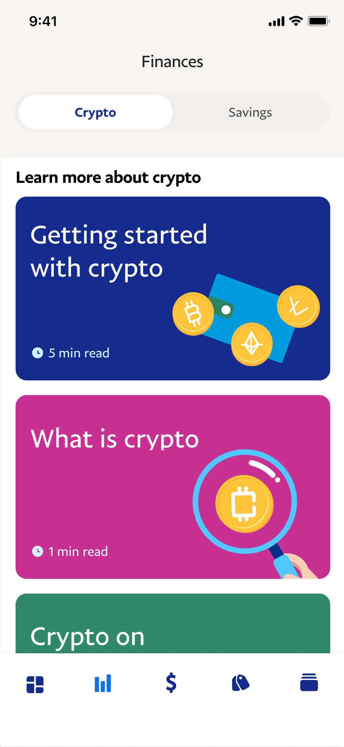 screenshot of education articles to read about crypto currency