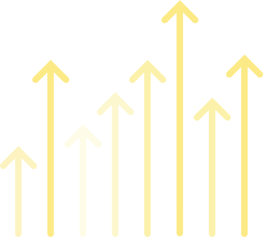 Flere linjer med piler som peker opp fra venstre til høyre, som representerer virksomhetens vekst