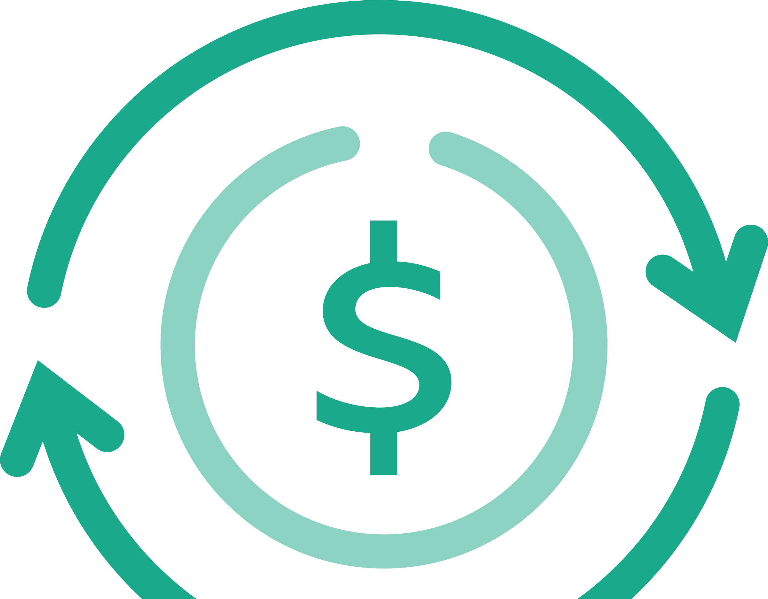 Dollar symbol and lines with arrows represent the movement of money