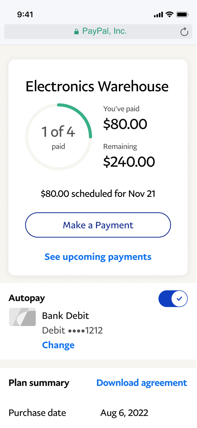 A look at what customers will see when they track their payment progress in the PayPal app