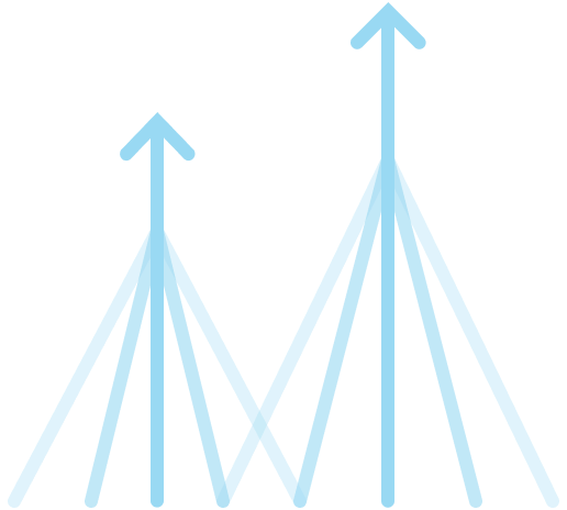 Groupes de lignes convergeant en une seule ligne avec une flèche pointant vers le haut représentant la manière dont les flux de travail peuvent être optimisés pour plus d'efficacité