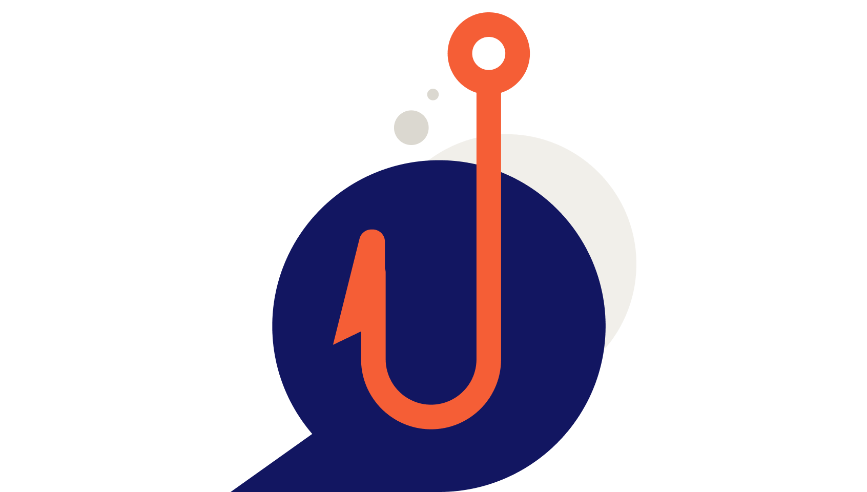 An illustration of a fish hook inside a message bubble that represents a phishing message