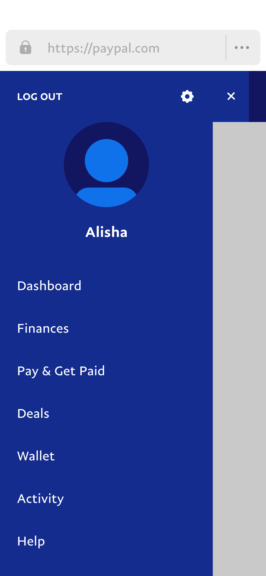 An illustration of the main menu in the PayPal app