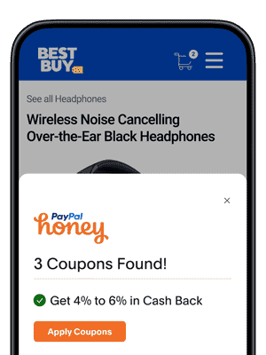 Mobile screen with a PayPal Honey coupon alert, notifying the customer that they got a cash back offer.