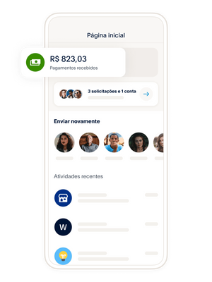 Um celular mostrando uma tela inicial de carteira digital, blocos exibindo maneiras diferentes de gerenciar seus recursos no aplicativo do PayPal