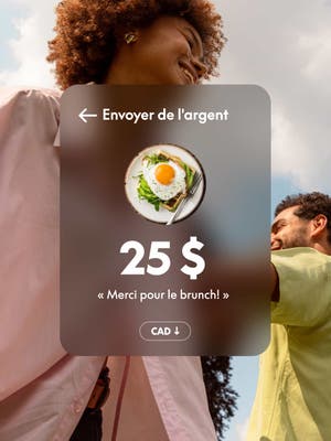 Femme souriant avec un ami à l'extérieur, avec Envoyer de l'argent en superposition