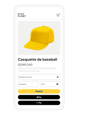 Une casquette de base-ball dans un modèle d’écran de Paiement PayPal
