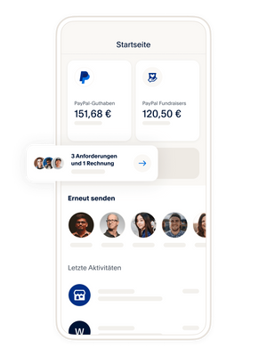Ein Smartphone, das ein Beispiel dafür zeigt, wie der Startbildschirm in der digitalen Wallet von PayPal aussieht