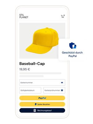 Eine Baseballkappe auf einem Beispiel-Bildschirm für PayPal Checkout