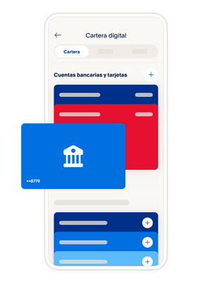 Tarjetas de crédito y débito en un teléfono móvil, mostrando las diferentes formas en que puedes cargar tu cartera digital