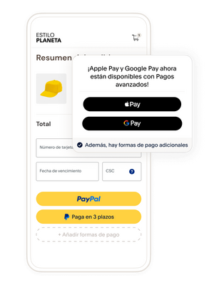Una pantalla de teléfono móvil que muestra un resumen del pedido al finalizar la compra con opciones de pago de PayPal