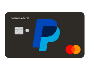 Carte de débit PayPal Business noire mate avec logo PayPal bleu et logo Mastercard rouge et orange