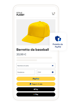 Un cappellino da baseball su una schermata PayPal Checkout di esempio