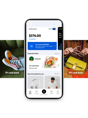A mobile phone displaying shopping offers in the PayPal App.