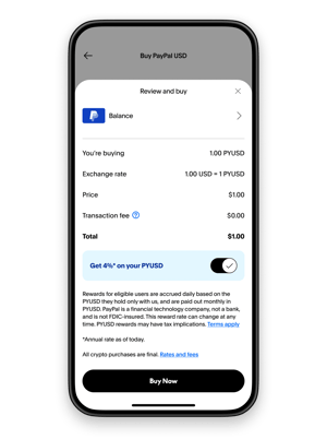 PYUSD purchased in the PayPal app