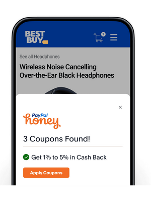 Mobile screen with a PayPal Honey coupon alert, notifying the customer that they are saving $5.00